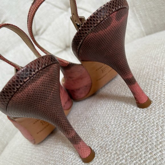 Snakeskin Heels Vintage Leather Pink Stilettos Italian Size 6 36 Luciano Padovan - Picture 8 of 12